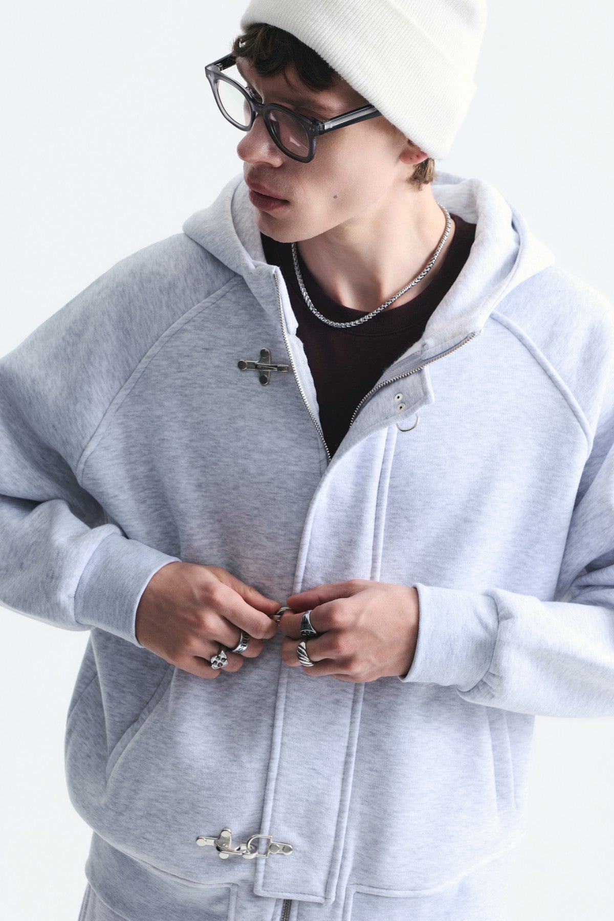 Oversized Clip-Front Sweatshirt Set