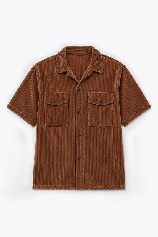 Short-Sleeved Velvet Shirt with Ribbed Cuffs